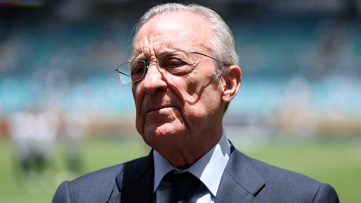 MIAMI GARDENS, FLORIDA - JUNE 18: President of Real Madrid Florentino Pérez looks on prior to the FIFA Club World Cup 2025 group H match between Real Madrid CF and Al Hilal at Hard Rock Stadium on June 18, 2025 in Miami Gardens, Florida. (Photo by Dan Mullan/Getty Images)