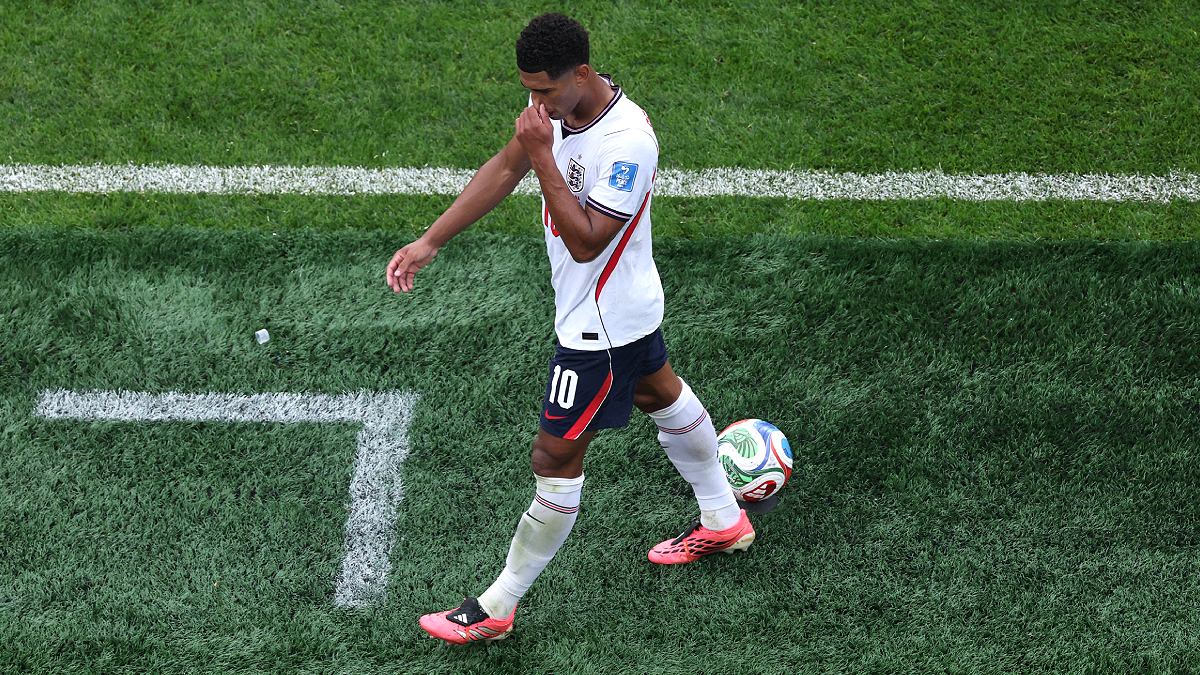 FOXBOROUGH, MASSACHUSETTS - JUNE 23: Jude Bellingham #10 of England is seen after being substituted during the FIFA World Cup 2026 Group L match between England and Ghana at Boston Stadium on June 23, 2026 in Foxborough, Massachusetts. (Photo by Mattia Ozbot/Getty Images)