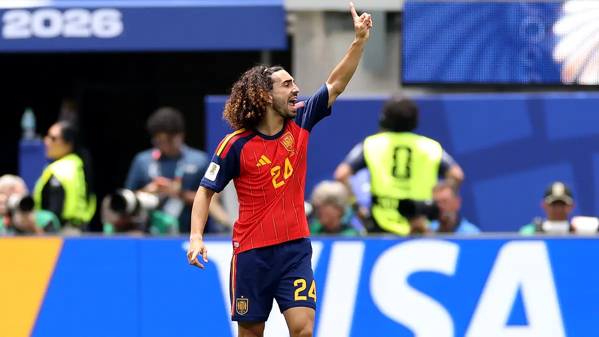 INGLEWOOD, CALIFORNIA - JULY 02: Marc Cucurella #24 of Spain reacts after a disallowed goal during the FIFA World Cup 2026 Round of 32 match between Spain and Austria at Los Angeles Stadium on July 02, 2026 in Inglewood, California. (Photo by Florencia Tan Jun/Getty Images)