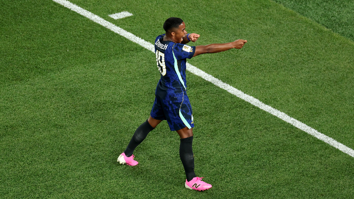 PHILADELPHIA, PENNSYLVANIA - JUNE 19: Endrick #19 of Brazil celebrates a goal that was ruled offside during the FIFA World Cup 2026 Group C match between Brazil and Haiti at Philadelphia Stadium on June 19, 2026 in Philadelphia, Pennsylvania. (Photo by Kevin C. Cox/Getty Images)