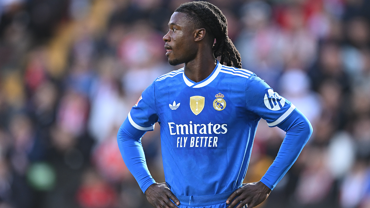 MADRID, SPAIN - NOVEMBER 09: Eduardo Camavinga of Real Madrid looks on during the LaLiga EA Sports match between Rayo Vallecano de Madrid and Real Madrid CF at Estadio de Vallecas on November 09, 2025 in Madrid, Spain. (Photo by Denis Doyle/Getty Images)