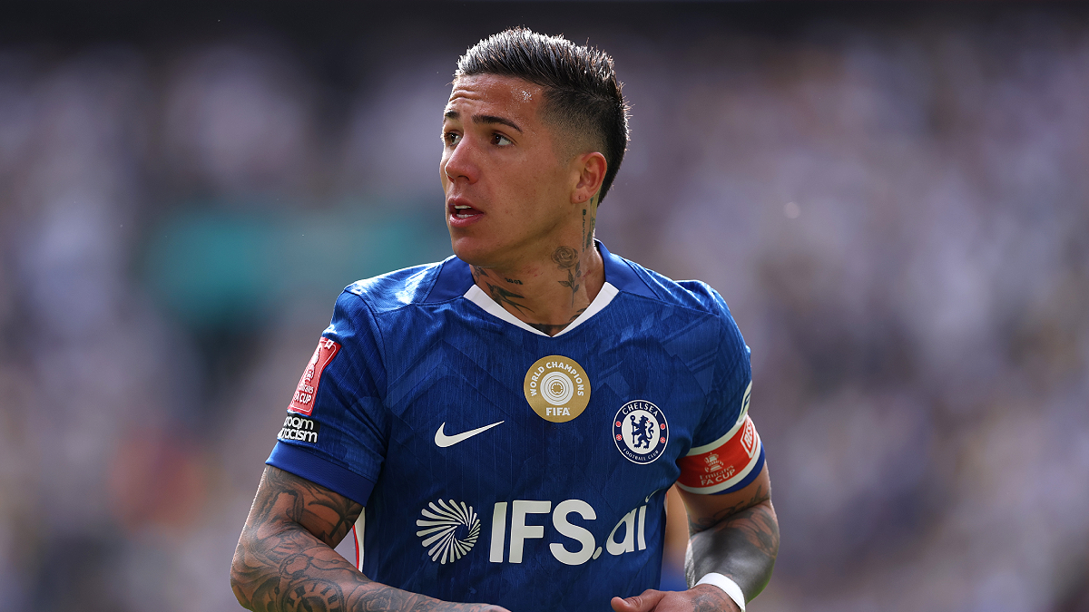 LONDON, ENGLAND - APRIL 26: Enzo Fernandez of Chelsea during the Emirates FA Cup Semi Final match between Chelsea and Leeds United on April 26, 2026 in London, England. (Photo by Justin Setterfield/Getty Images)