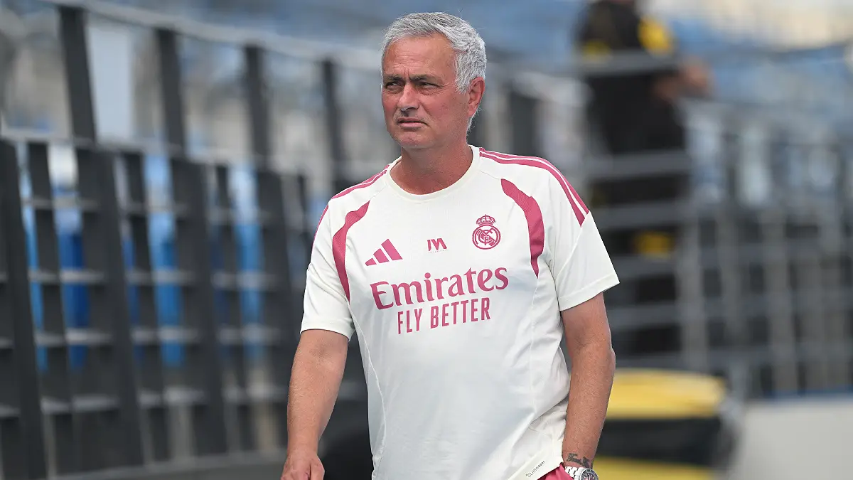 MADRID, SPAIN - JULY 28: Jose Mourinho, Head Coach of Real Madrid looks on during a friendly match between Real Madrid and CD Leganes at Estadio Alfredo di Stéfano in Ciudad Real Madrid on July 28, 2026 in Madrid, Spain. (Photo by Denis Doyle/Getty Images)
