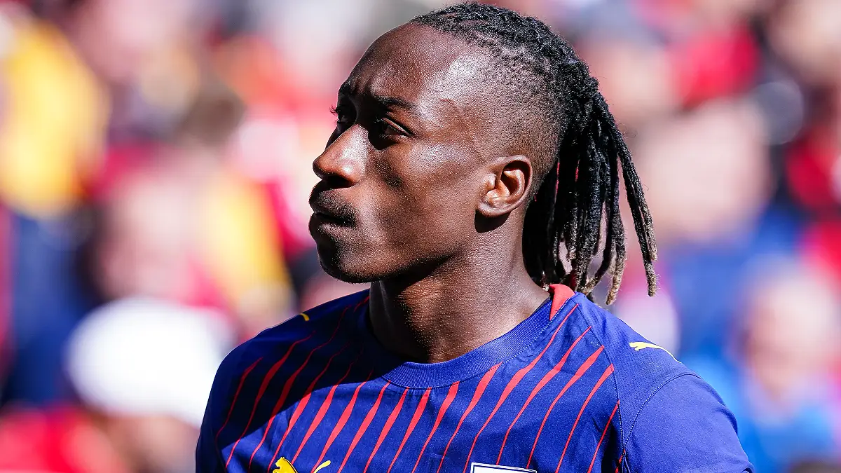 FREIBURG IM BREISGAU, GERMANY - MAY 16: Yan Diomande of RB Leipzig looks on during the Bundesliga match between SC Freiburg and RB Leipzig at Europa-Park Stadion on May 16, 2026 in Freiburg im Breisgau, Germany. (Photo by Daniela Porcelli/Getty Images)