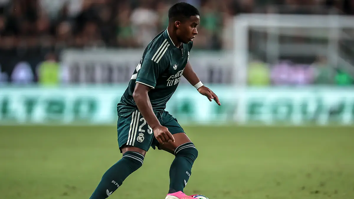 BUDAPEST, HUNGARY - AUGUST 8: Endrick of Real Madrid during the match between Ferencvarosi TC and Real Madrid at Groupama Arena on August 8, 2026 in Budapest, Hungary. (Photo by David Balogh/Getty Images)