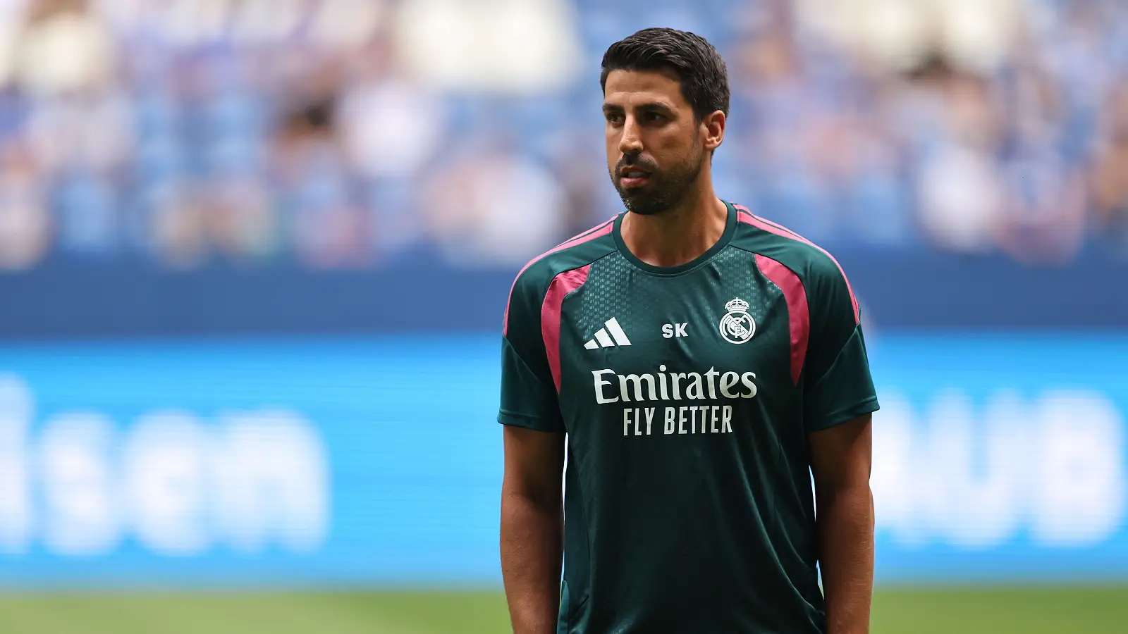 GELSENKIRCHEN, GERMANY - AUGUST 16: Sami Khedira, assistant coach of Real Madrid is seen prior to the Pre-Season Friendly match between FC Schalke 04 and Real Madrid at Veltins Arena on August 16, 2026 in Gelsenkirchen, Germany. (Photo by Christof Koepsel/Getty Images)