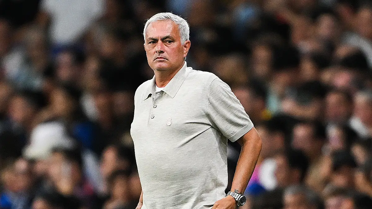 BARCELONA, SPAIN - AUGUST 22: Head coach Jose Mourinho of Real Madrid looks on during the LaLiga EA Sports 2026/27 match between RCD Espanyol de Barcelona and Real Madrid at RCDE Stadium on August 22, 2026 in Barcelona, Spain. (Photo by David Ramos/Getty Images)
