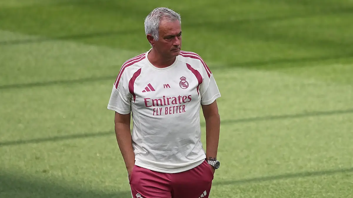 MADRID, SPAIN - JULY 28: Jose Mourinho, Head Coach of Real Madrid looks on during a friendly match between Real Madrid and CD Leganes at Estadio Alfredo di Stéfano in Ciudad Real Madrid on July 28, 2026 in Madrid, Spain. (Photo by Denis Doyle/Getty Images)
