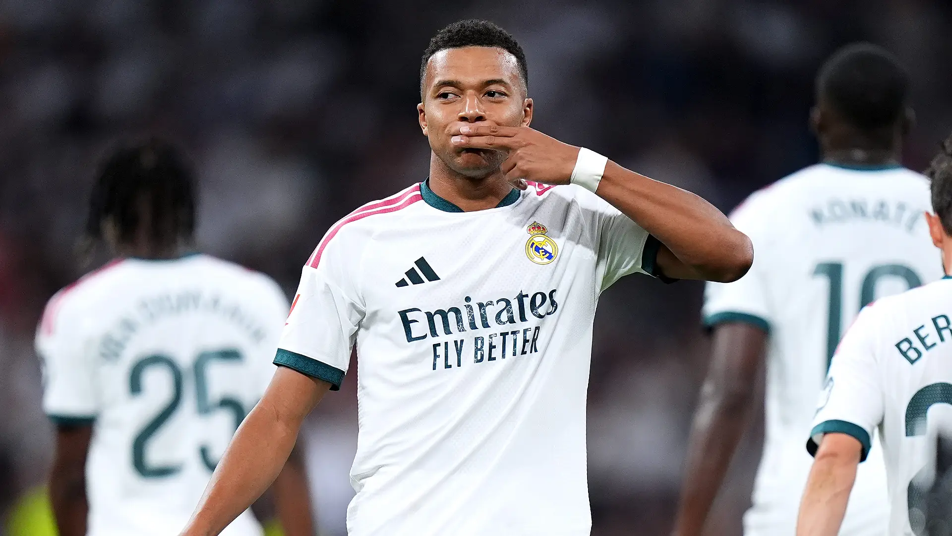 MADRID, SPAIN - SEPTEMBER 12: Kylian Mbappe of Real Madrid celebrates scoring his team’s first goal from the penalty spot during the LaLiga EA Sports 2026/27 match between Real Madrid and Rayo Vallecano de Madrid at Estadio Santiago Bernabeu on September 12, 2026 in Madrid, Spain. (Photo by Angel Martinez/Getty Images)