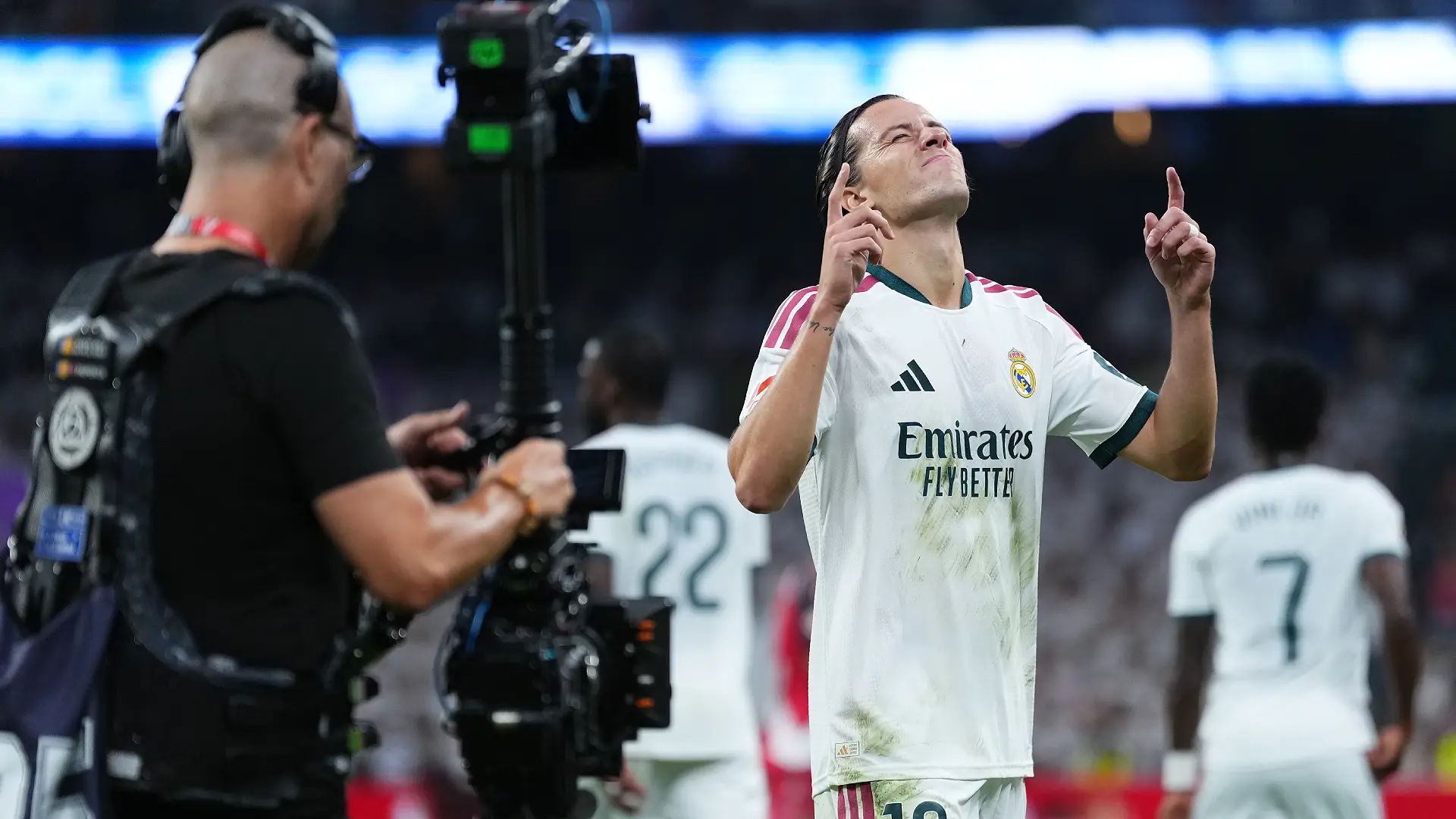 MADRID, SPAIN - SEPTEMBER 12: Alvaro Carreras of Real Madrid celebrates scoring his team’s second goal during the LaLiga EA Sports 2026/27 match between Real Madrid and Rayo Vallecano de Madrid at Estadio Santiago Bernabeu on September 12, 2026 in Madrid, Spain. (Photo by Angel Martinez/Getty Images)