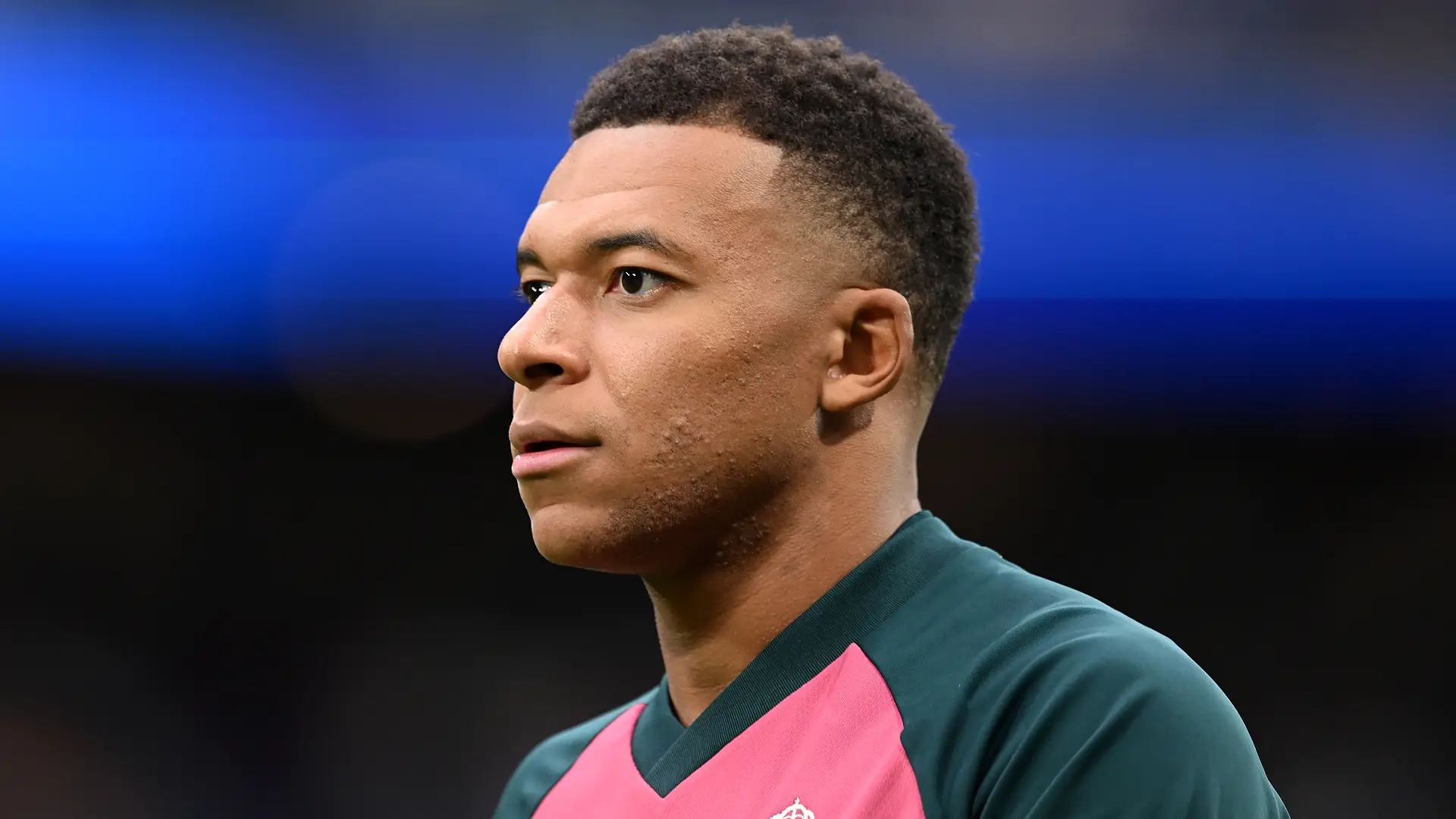 MADRID, SPAIN - AUGUST 30: Kylian Mbappe of Real Madrid looks on during the warm up before the LaLiga EA Sports 2026/27 match between Real Madrid and Malaga CF at Estadio Santiago Bernabeu on August 30, 2026 in Madrid, Spain. (Photo by Denis Doyle/Getty Images)