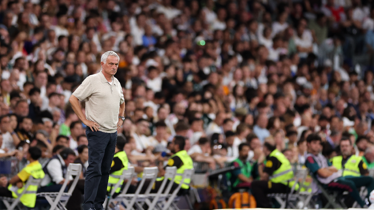 MADRID, SPAIN - AUGUST 26: Jose Mourinho, Head Coach of Real Madrid looks on during the LaLiga EA Sports 2026/27 match between Real Madrid and Real Sociedad at Estadio Santiago Bernabeu on August 26, 2026 in Madrid, Spain. (Photo by Florencia Tan Jun/Getty Images)