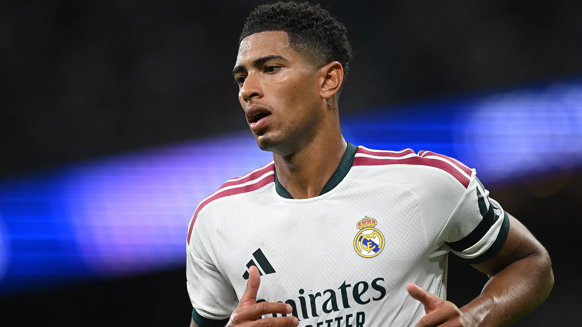 MADRID, SPAIN - SEPTEMBER 08: Jude Bellingham of Real Madrid looks on during the UEFA Champions League 2026/27 League Phase MD1 match between Real Madrid C.F. and FC Internazionale Milano at Estadio Santiago Bernabeu on September 08, 2026 in Madrid, Spain. (Photo by Denis Doyle/Getty Images)