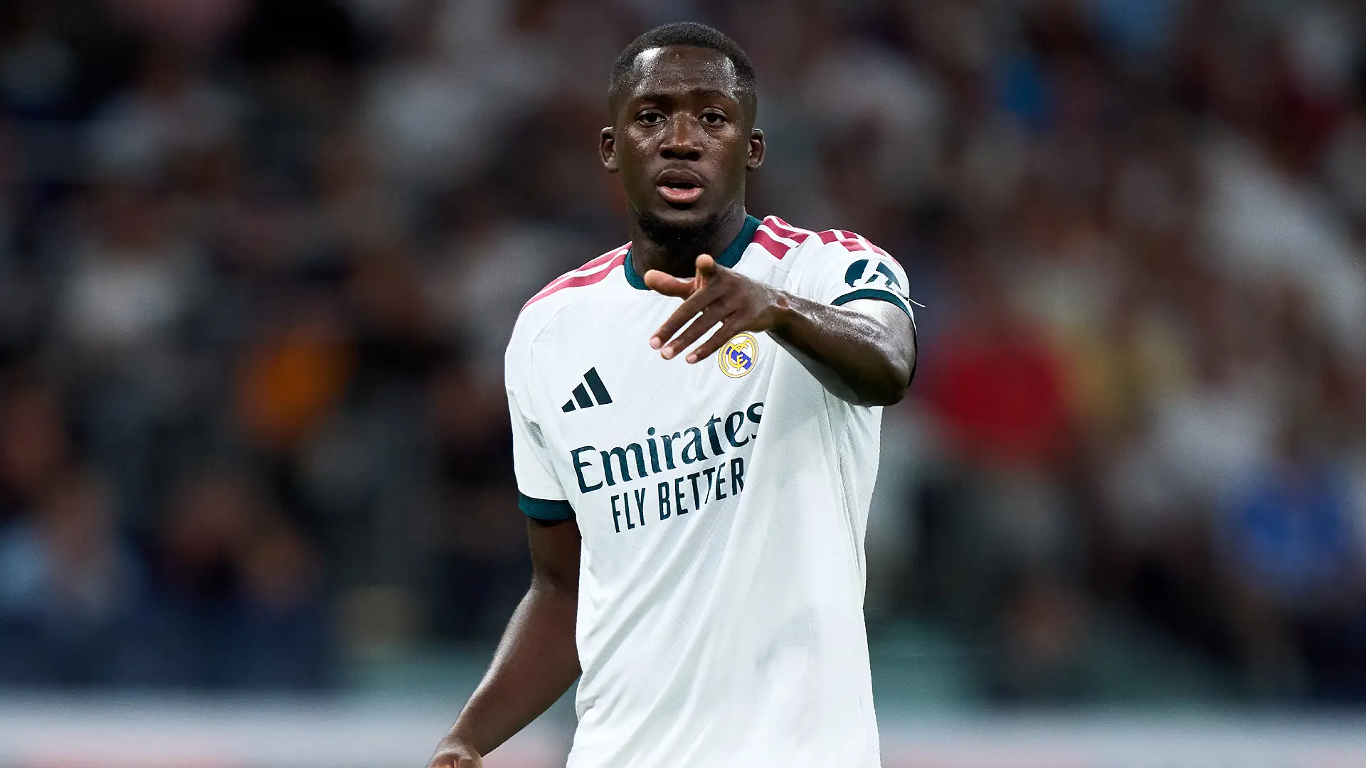 MADRID, SPAIN - SEPTEMBER 12: Ibrahima Konaté of Real Madrid gestures during the LaLiga EA Sports 2026/27 match between Real Madrid and Rayo Vallecano de Madrid at Estadio Santiago Bernabeu on September 12, 2026 in Madrid, Spain. (Photo by Angel Martinez/Getty Images)