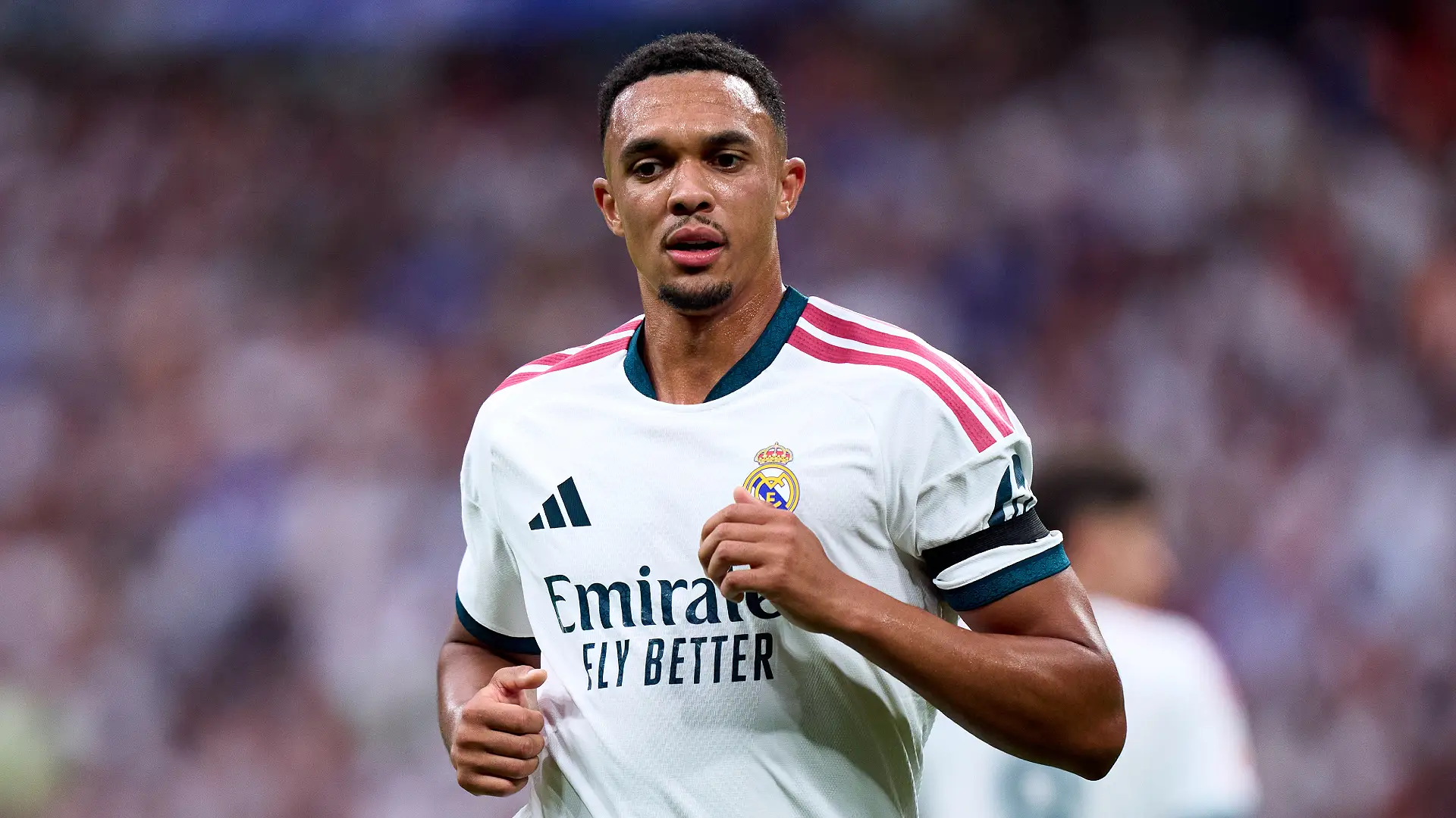 MADRID, SPAIN - AUGUST 30: Trent Alexander-Arnold of Real Madrid looks on during the LaLiga EA Sports 2026/27 match between Real Madrid and Malaga CF at Estadio Santiago Bernabeu on August 30, 2026 in Madrid, Spain. (Photo by Angel Martinez/Getty Images)