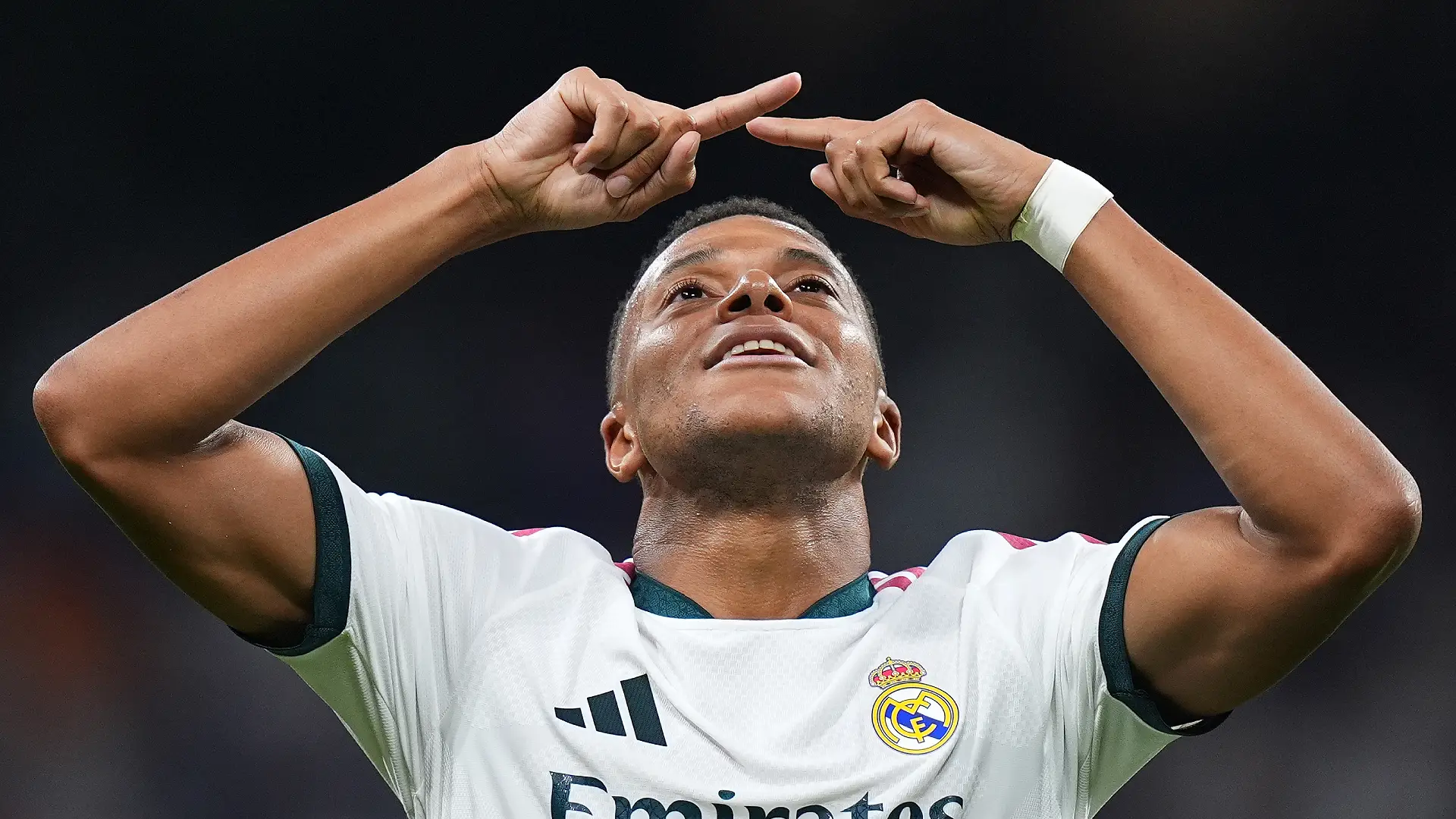 MADRID, SPAIN - SEPTEMBER 12: Kylian Mbappe of Real Madrid celebrates scoring his team’s fourth goal during the LaLiga EA Sports 2026/27 match between Real Madrid and Rayo Vallecano de Madrid at Estadio Santiago Bernabeu on September 12, 2026 in Madrid, Spain. (Photo by Angel Martinez/Getty Images)