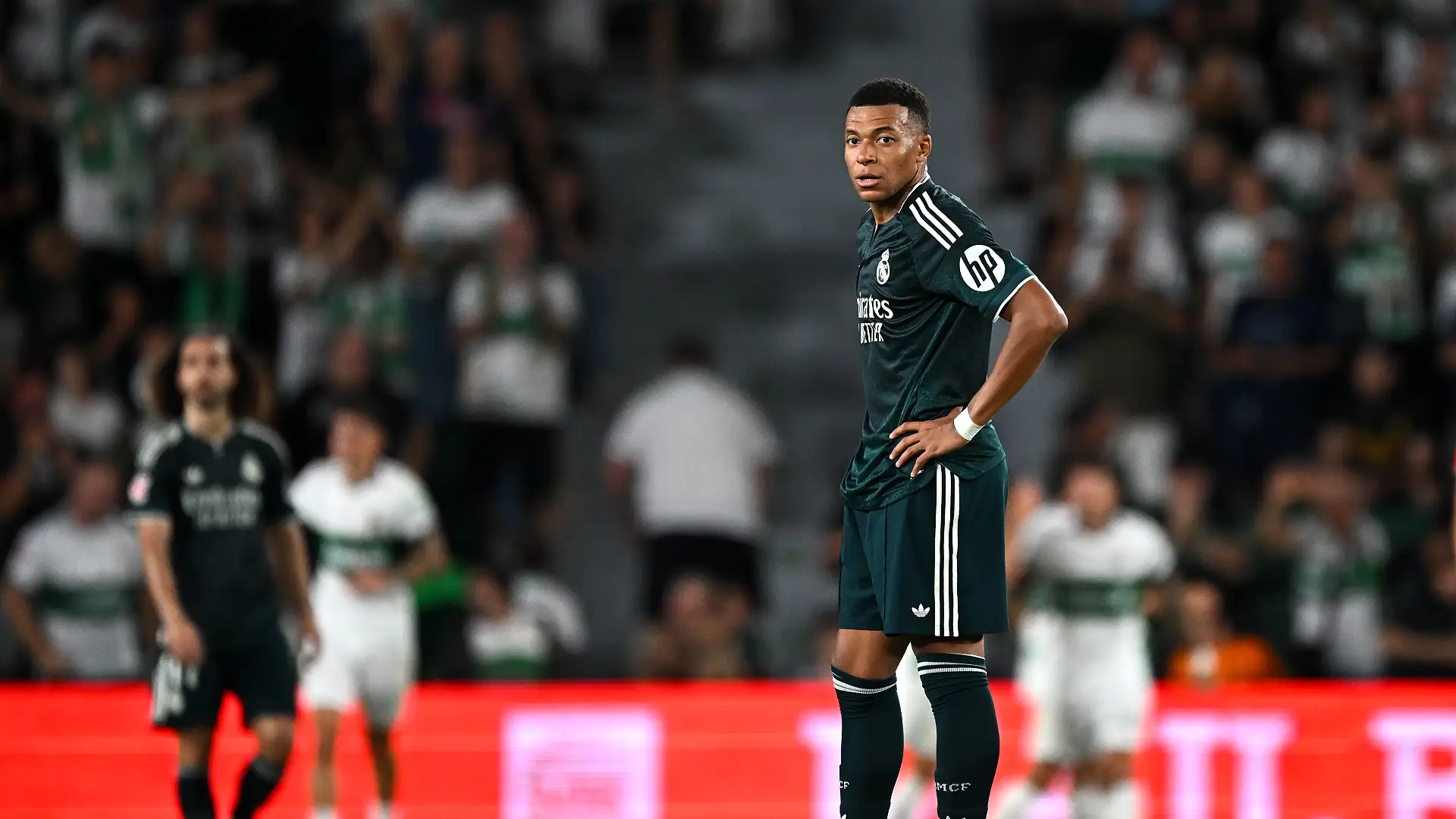 ELCHE, SPAIN - SEPTEMBER 15: Kylian Mbappe of Real Madrid looks on during the LaLiga EA Sports 2026/27 match between Elche CF and Real Madrid at Estadio Manuel Martinez Valero on September 15, 2026 in Elche, Spain. (Photo by Francisco Macia/Getty Images)