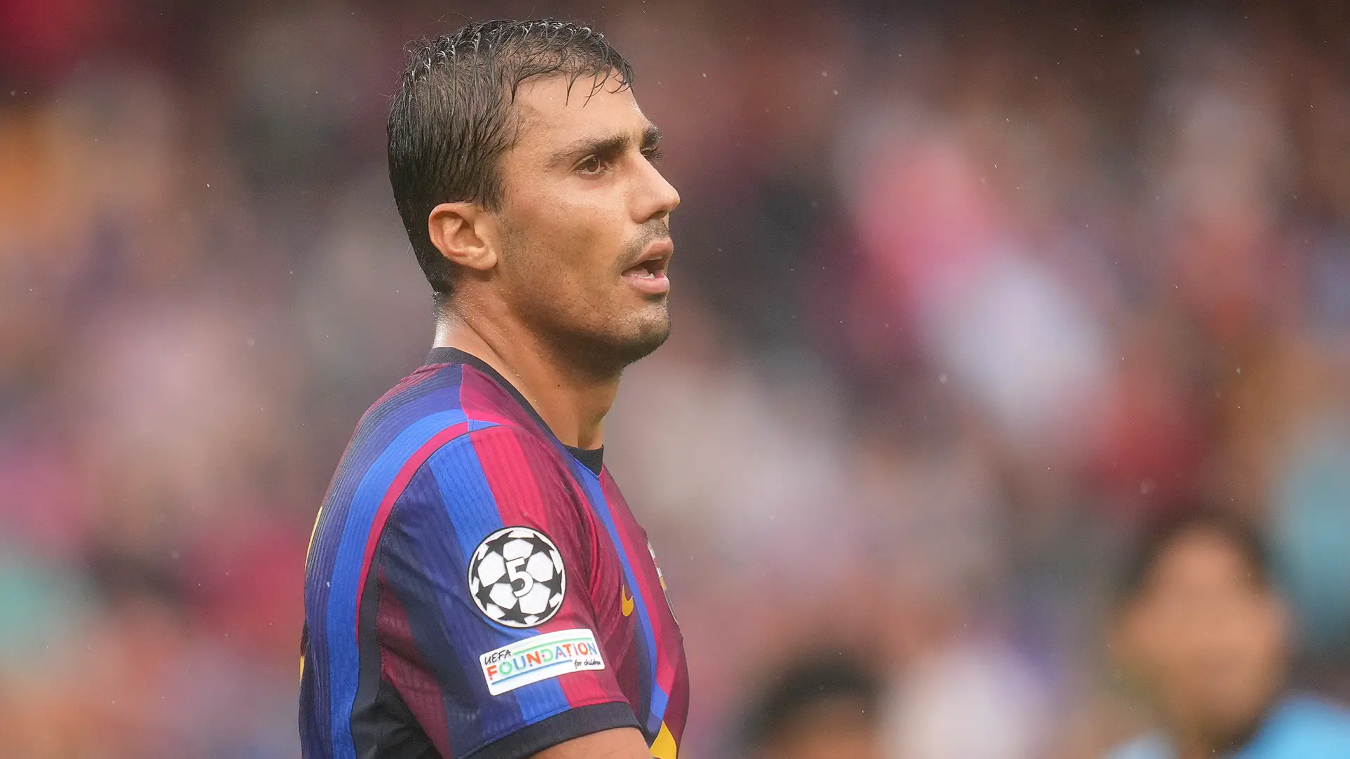 BARCELONA, SPAIN - SEPTEMBER 09: Rodri of FC Barcelona looks on during the UEFA Champions League 2026/27 League Phase MD1 match between FC Barcelona and Feyenoord at Camp Nou on September 09, 2026 in Barcelona, Spain. (Photo by Alex Caparros/Getty Images)
