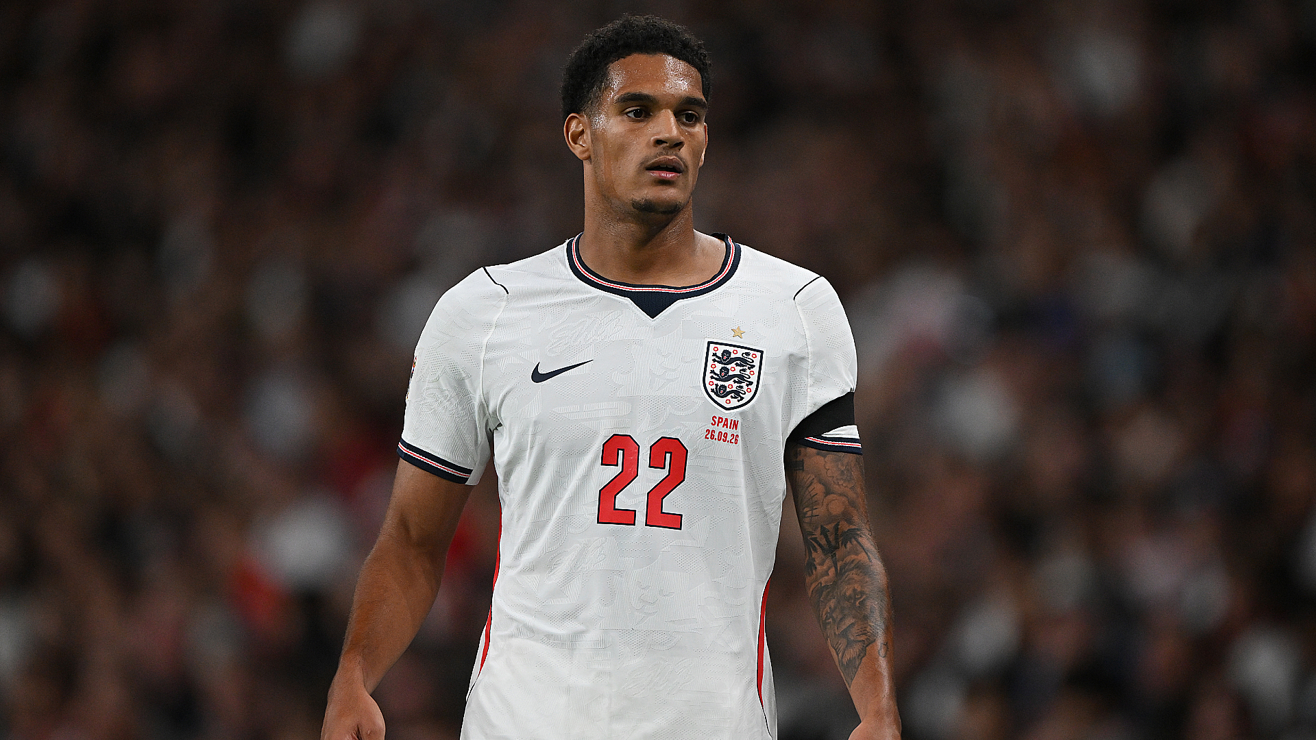 LONDON, ENGLAND - SEPTEMBER 26: Jarell Quansah of England looks on during the UEFA Nations League 2026/27 group phase match between England and Spain at Wembley Stadium on September 26, 2026 in London, England. (Photo by Mike Hewitt/Getty Images)