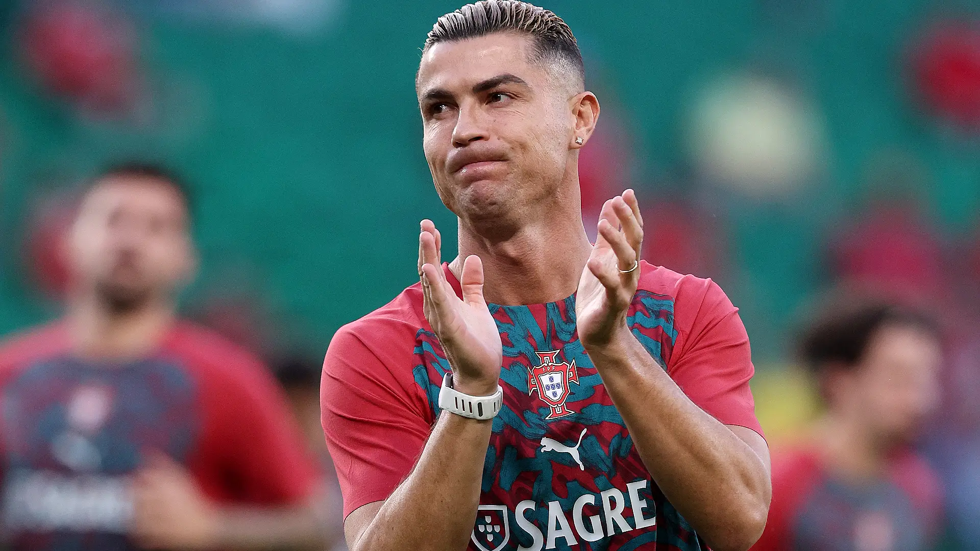 LISBON, PORTUGAL - SEPTEMBER 24: Cristiano Ronaldo of Portugal during the warm up before the UEFA Nations League 2026/27 group phase match between Portugal and Wales at Estadio Jose Alvalade on September 24, 2026 in Lisbon, Portugal. (Photo by Carlos Rodrigues/Getty Images)