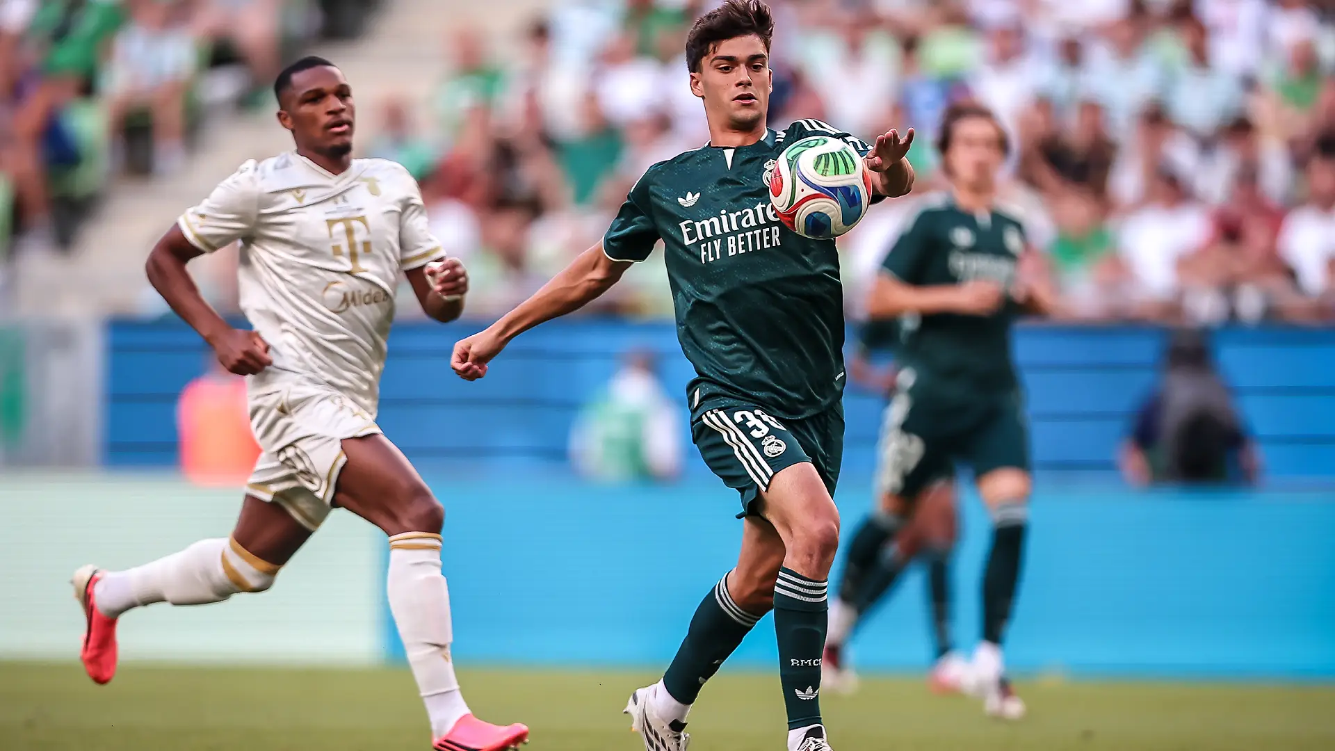 BUDAPEST, HUNGARY - AUGUST 8: Mario Rivas of Real Madrid during the match between Ferencvarosi TC and Real Madrid at Groupama Arena on August 8, 2026 in Budapest, Hungary. (Photo by David Balogh/Getty Images)