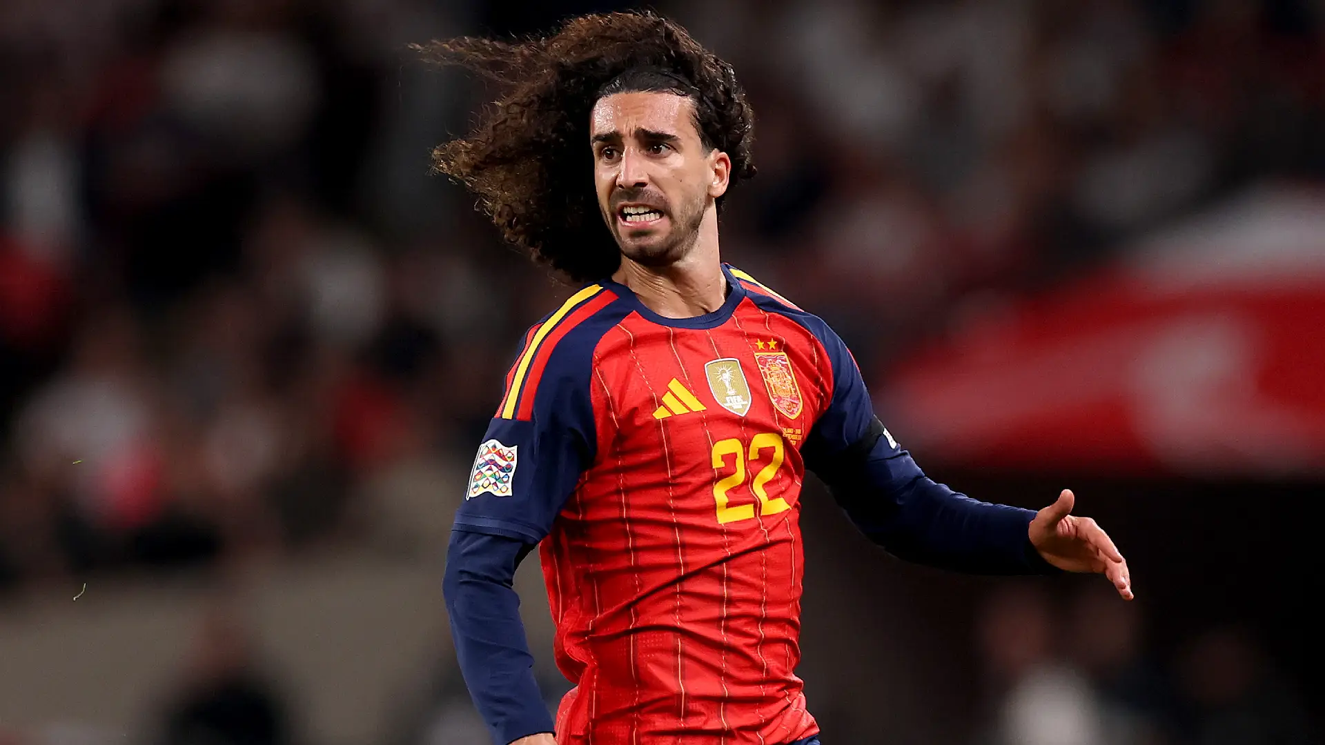 LONDON, ENGLAND - SEPTEMBER 26: Marc Cucurella of Spain during the UEFA Nations League 2026/27 group phase match between England and Spain at Wembley Stadium on September 26, 2026 in London, England. (Photo by Carl Recine/Getty Images)