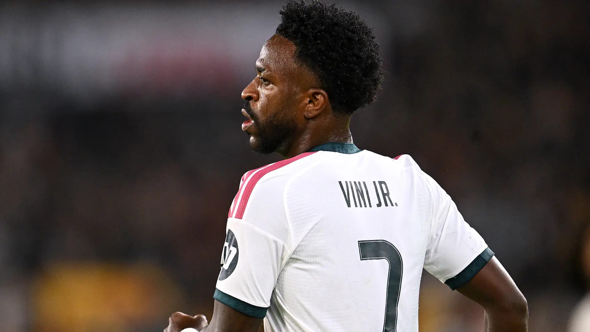 ROME, ITALY - OCTOBER 14: Vinicius Jr of Real Madrid looks on during the UEFA Champions League 2026/27 League Phase MD2 match between AS Roma and Real Madrid C.F. at Stadio Olimpico on October 14, 2026 in Rome, Italy. (Photo by Tullio M. Puglia/Getty Images)