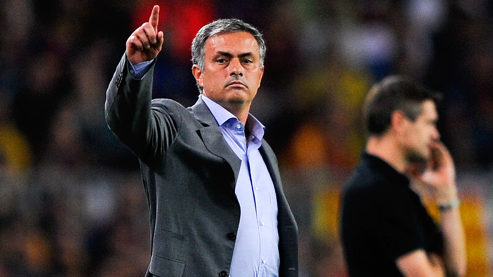 BARCELONA, SPAIN - OCTOBER 07: Head coach Jose Mourinho of Real Madrid CF reacts during the La Liga match between FC Barcelona and Real Mdrid CF at Camp Nou on October 7, 2012 in Barcelona, Spain. (Photo by David Ramos/Getty Images)
