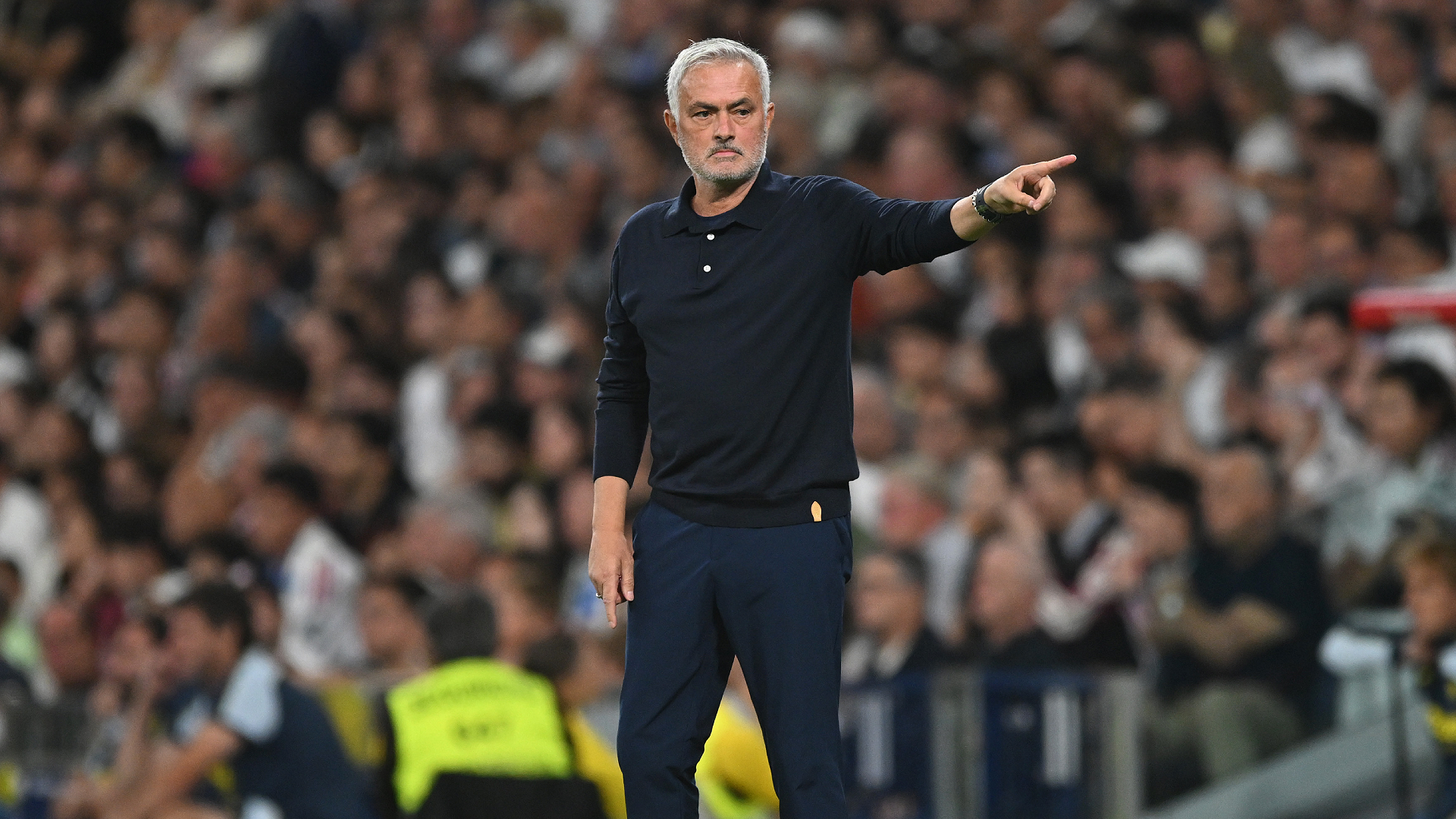 MADRID, SPAIN - OCTOBER 10: Jose Mourinho, Manager of Real Madrid, gestures during the LaLiga EA Sports 2026/27 match between Real Madrid and Villarreal CF at Estadio Santiago Bernabeu on October 10, 2026 in Madrid, Spain. (Photo by Denis Doyle/Getty Images)